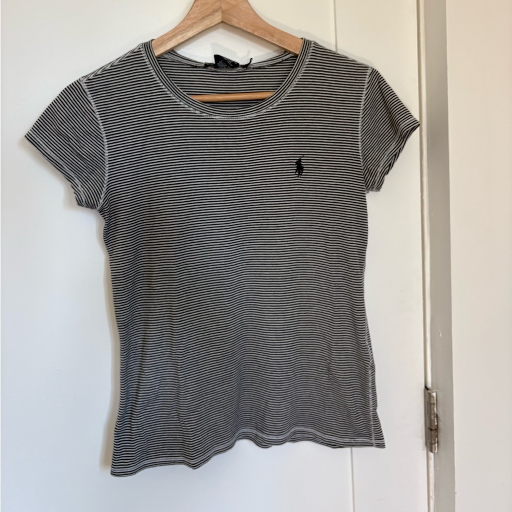 Ralph Lauren Sport Black and White Striped Short Sleeve Tee